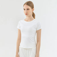 Women’s High-Stretch Yoga Short-Sleeved Sports T-Shirt – Breathable Mesh Back Design