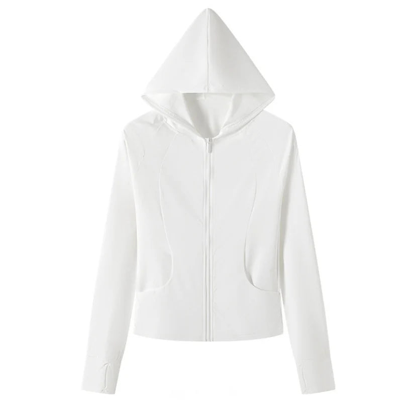 Women’s UPF 50+ Ice Silk Cooling Sun Protection Jacket – Lightweight, Breathable, with Side Pockets