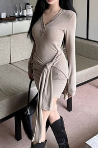V-Neck Long Sleeve Mini Dress