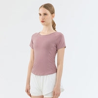 Women’s High-Stretch Yoga Short-Sleeved Sports T-Shirt – Breathable Mesh Back Design