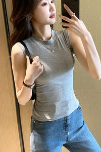 Round-Neck Thread Sleeveless Vest Sling – Slim-Fit Viscose Fiber Top