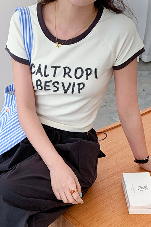 Letter Embroidery Slim Fit Short Sleeve T-Shirt