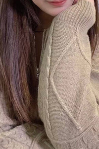 Cable Knit Zip-Up Cardigan
