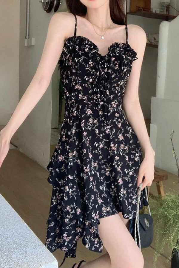 Black Floral Cami Mini Dress