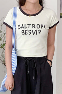 Letter Embroidery Slim Fit Short Sleeve T-Shirt