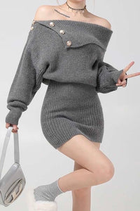 Off Shoulder Long Sleeve Knit Mini Dress