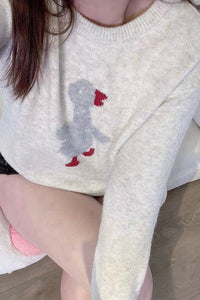 Cartoon Bird Round-Neck Sweater