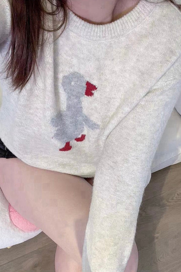 Cartoon Bird Round-Neck Sweater
