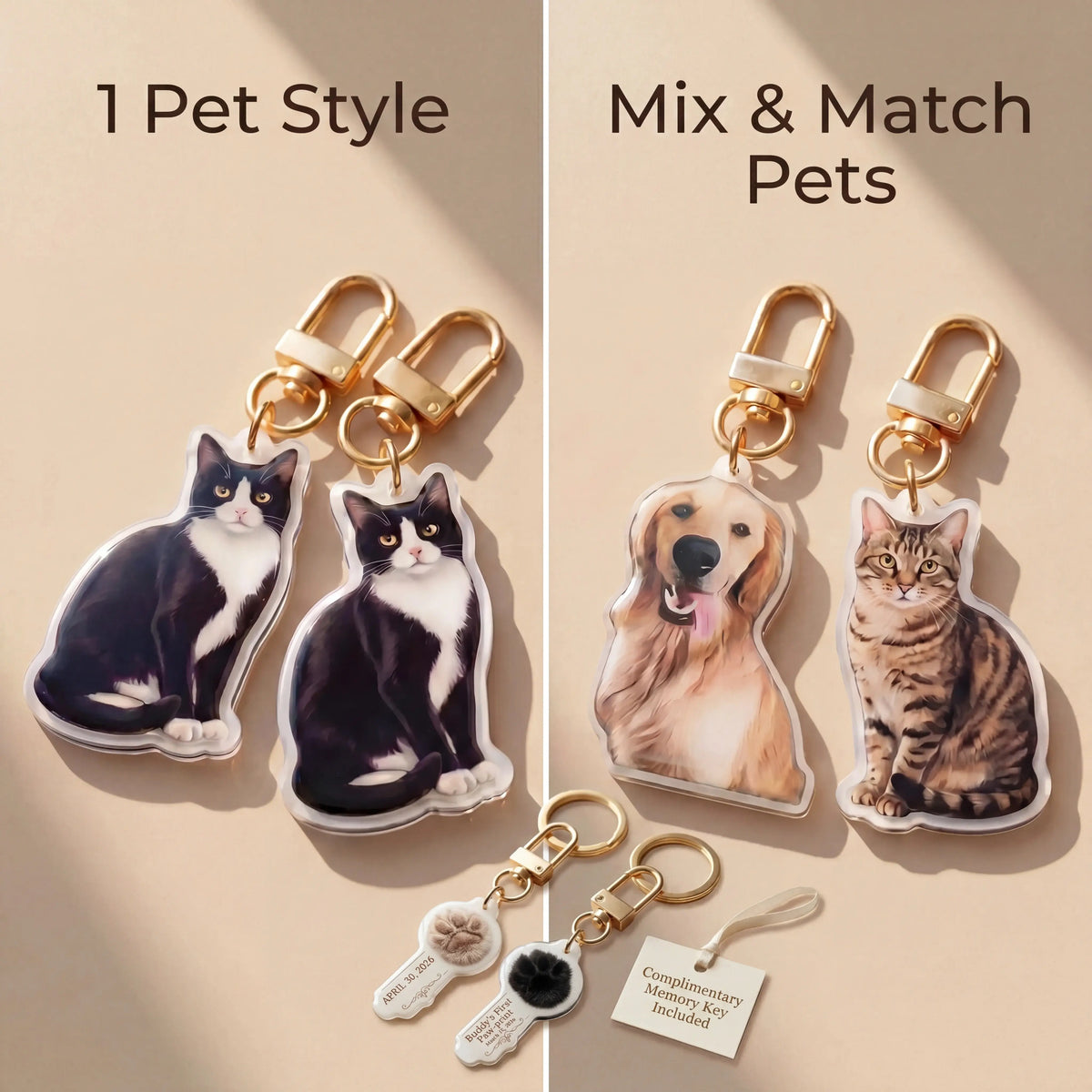 Custom Pet Portrait Keychain — Trio Collection (Buy 2 Get 1 Free)