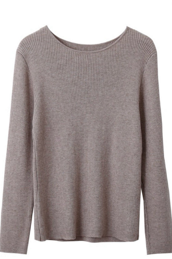 Round-Neck Long Sleeve Knit Sweater