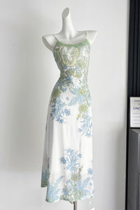 U-Neck Green Floral Cami Maxi Dress