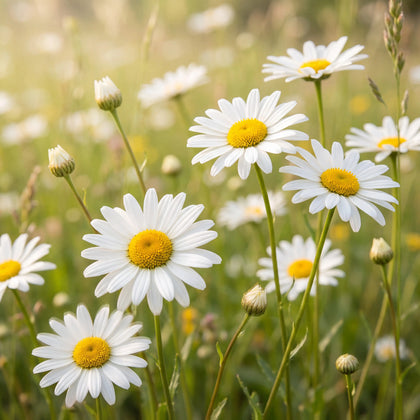White daisies representing simple happiness in an ordinary day with a pet