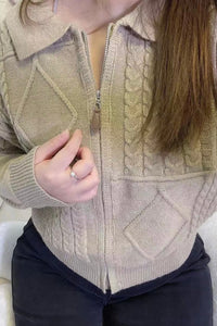 Cable Knit Zip-Up Cardigan