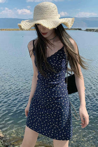 Blue Floral Spaghetti Strap Mini Dress