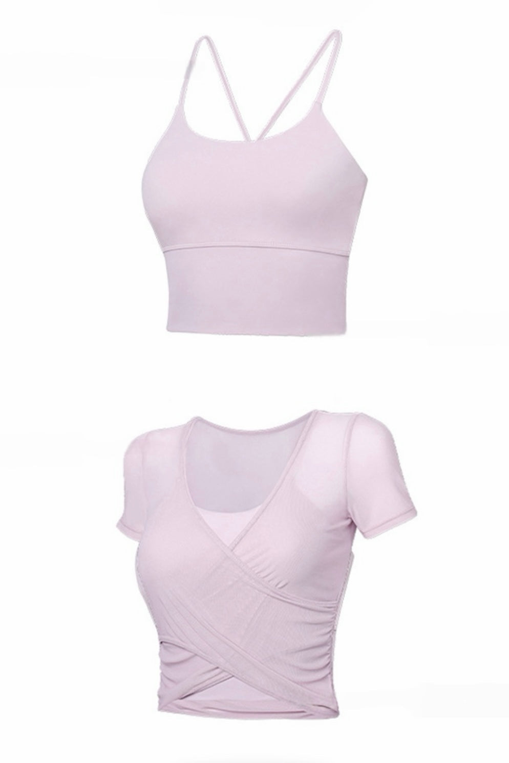 Women’s Short-Sleeve Pilates Tank with Built-In Chest Pad – Slim Fit & Breathable