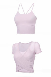 Women’s Short-Sleeve Pilates Tank with Built-In Chest Pad – Slim Fit & Breathable
