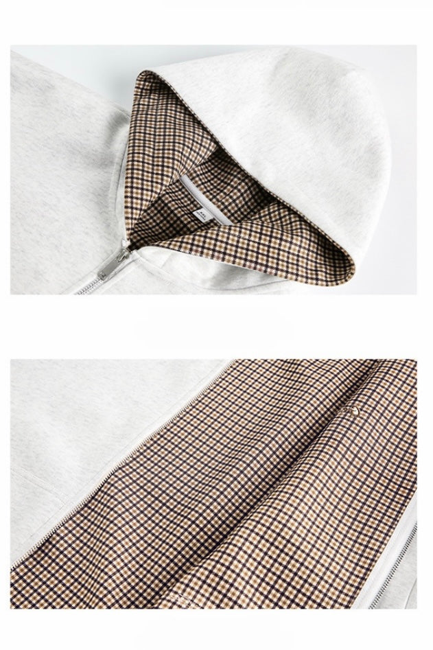 Men’s Houndstooth Contrast Zip-Up Hoodie