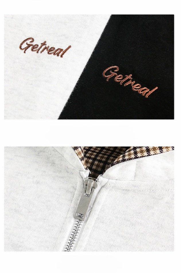 Men’s Houndstooth Contrast Zip-Up Hoodie