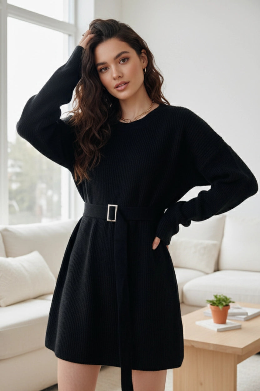 Round-Neck Sweater Mini Dress