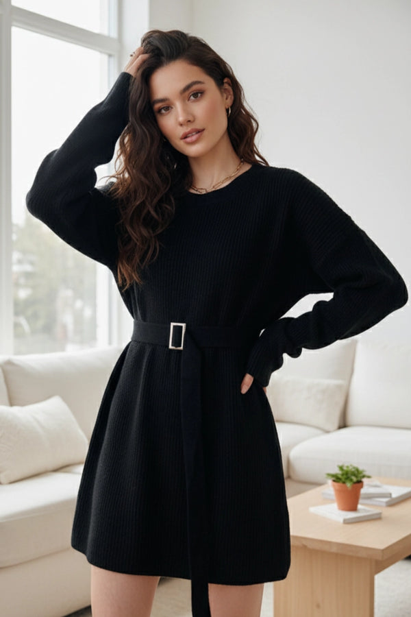 Round-Neck Sweater Mini Dress