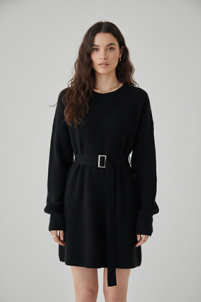 Round-Neck Sweater Mini Dress