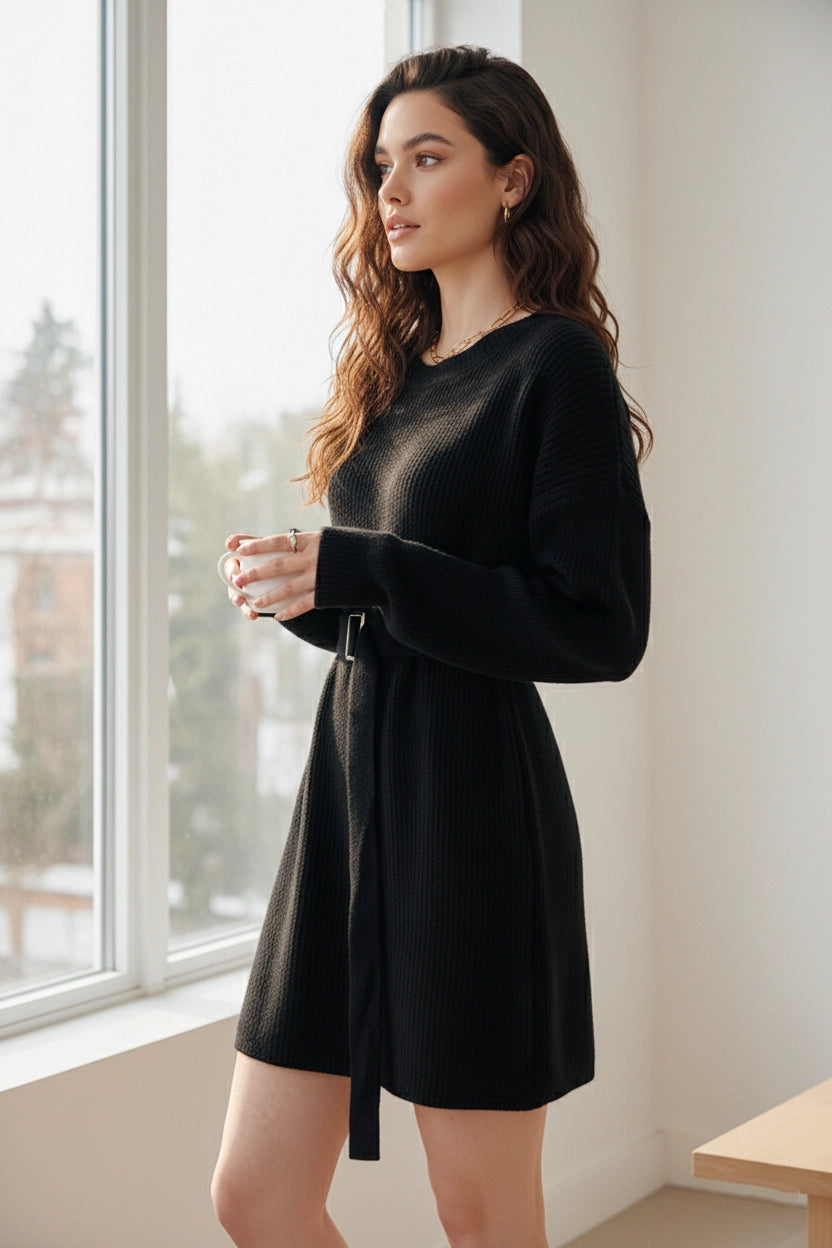 Round-Neck Sweater Mini Dress