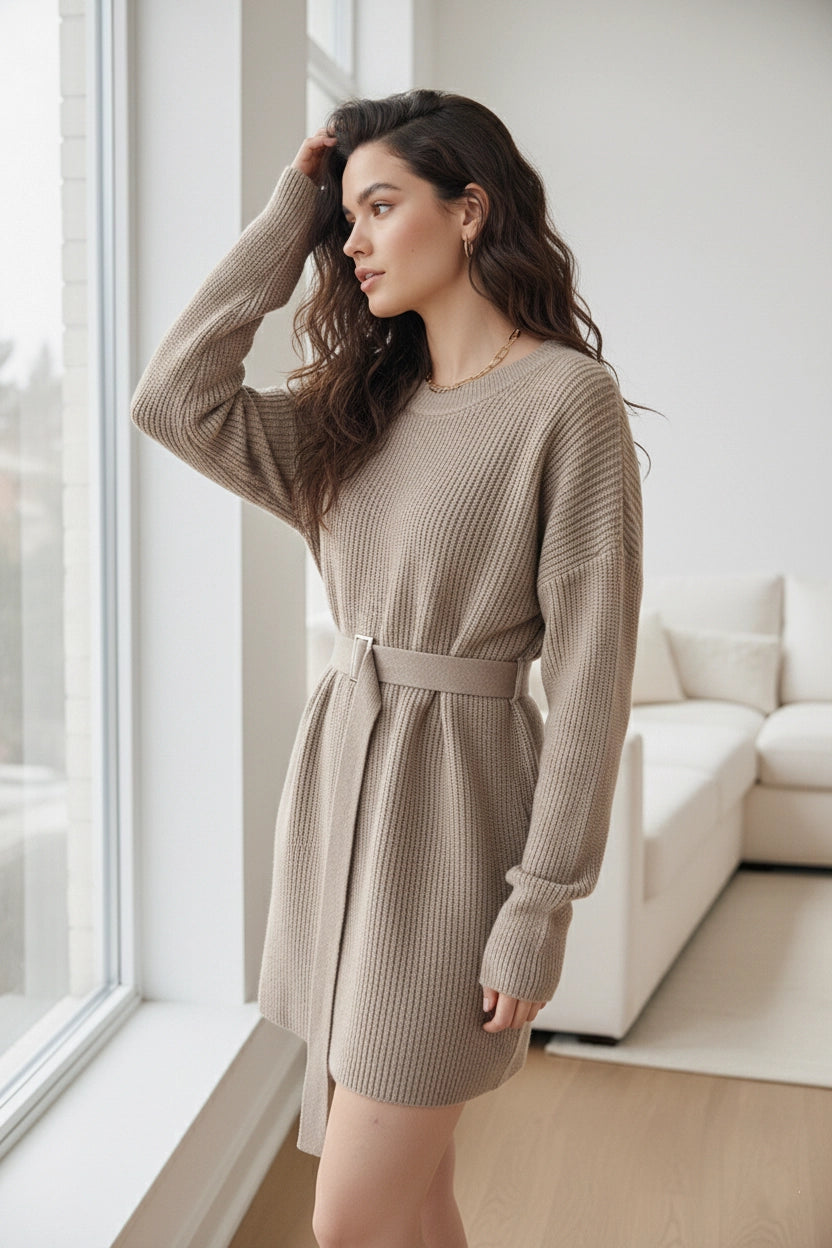 Round-Neck Sweater Mini Dress