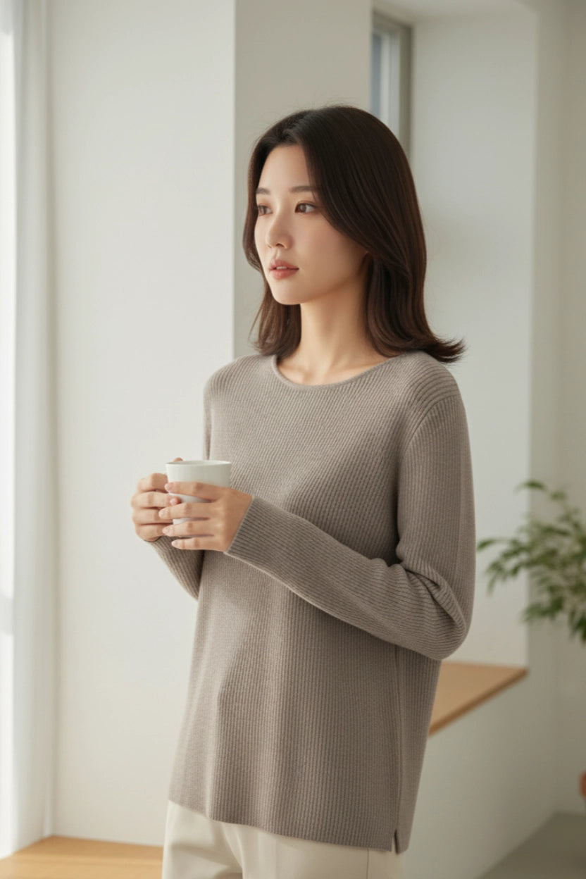 Round-Neck Long Sleeve Knit Sweater