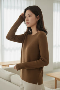 Round-Neck Long Sleeve Knit Sweater