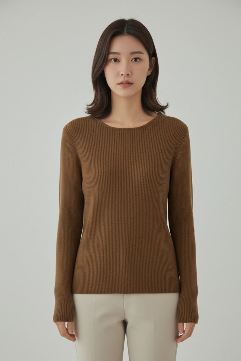 Round-Neck Long Sleeve Knit Sweater