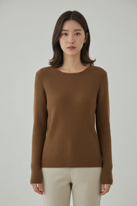 Round-Neck Long Sleeve Knit Sweater