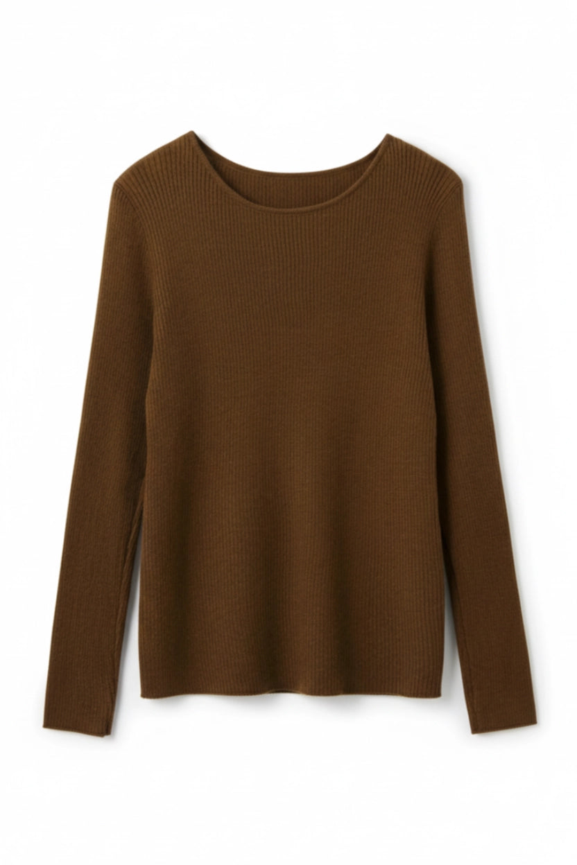 Round-Neck Long Sleeve Knit Sweater