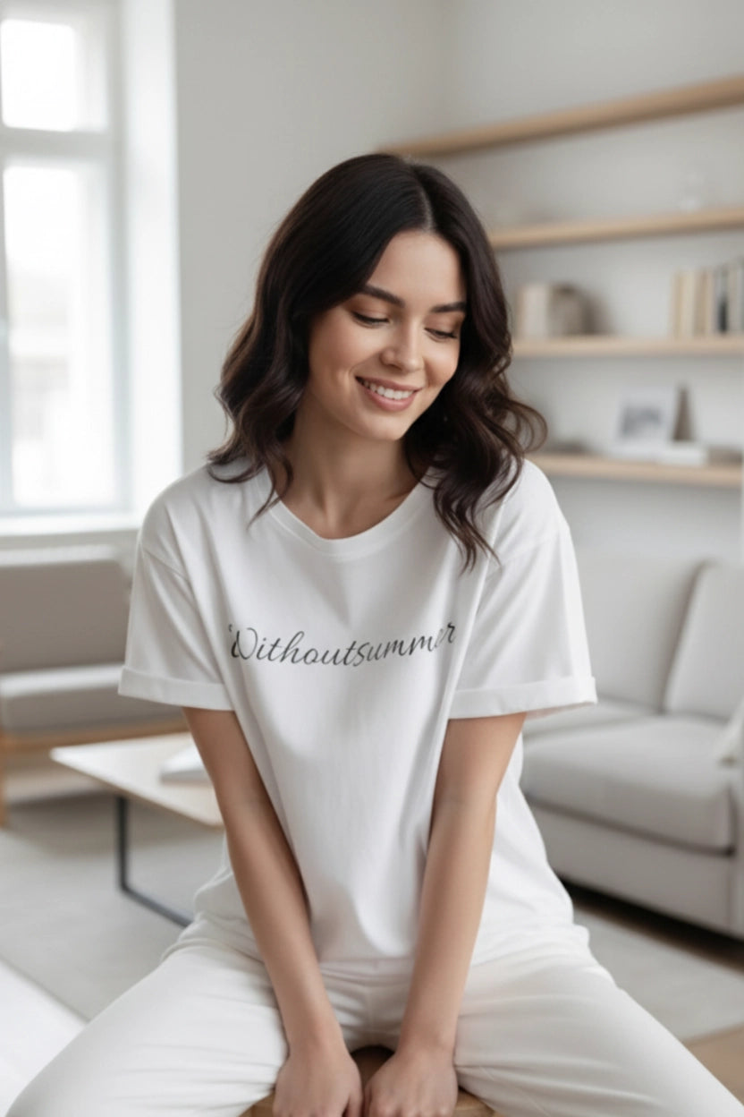 Letter Print Cotton T-Shirt