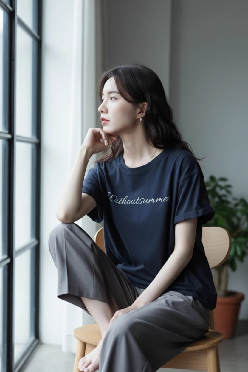 Letter Print Cotton T-Shirt