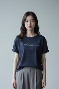 Letter Print Cotton T-Shirt