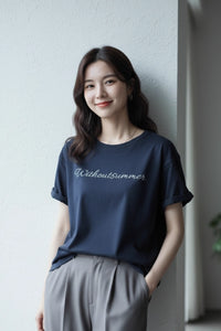 Letter Print Cotton T-Shirt