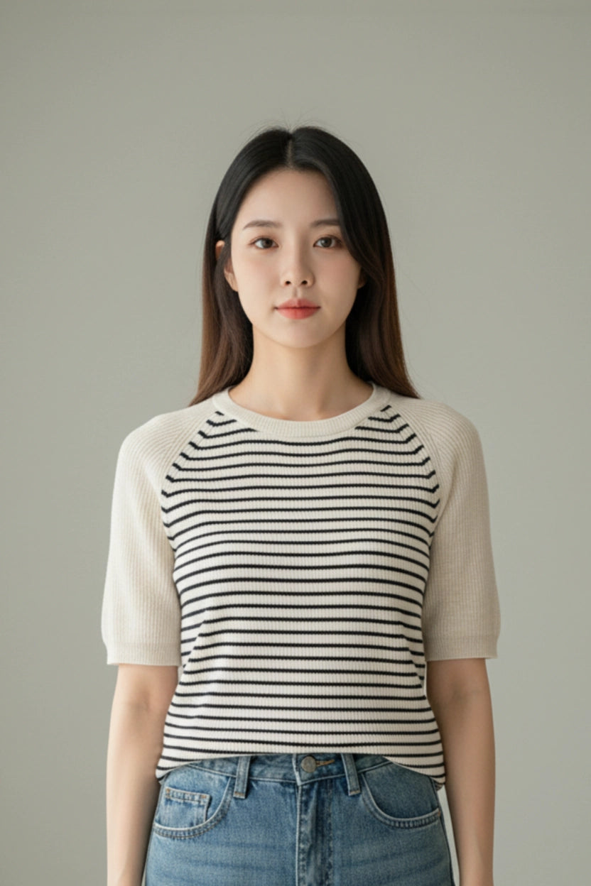 Striped Short Sleeve Knit Top