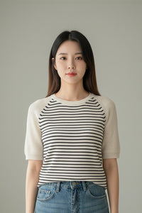 Striped Short Sleeve Knit Top