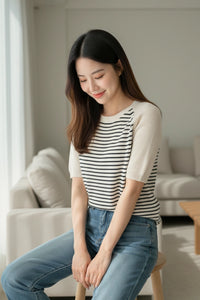 Striped Short Sleeve Knit Top