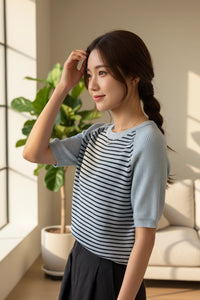 Striped Short Sleeve Knit Top
