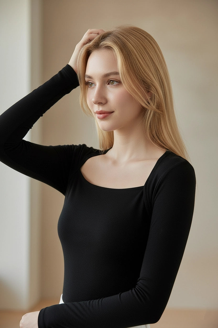 Square-Neck Long Sleeve Top
