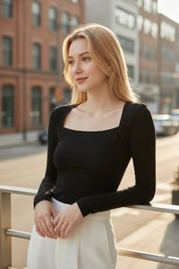 Square-Neck Long Sleeve Top