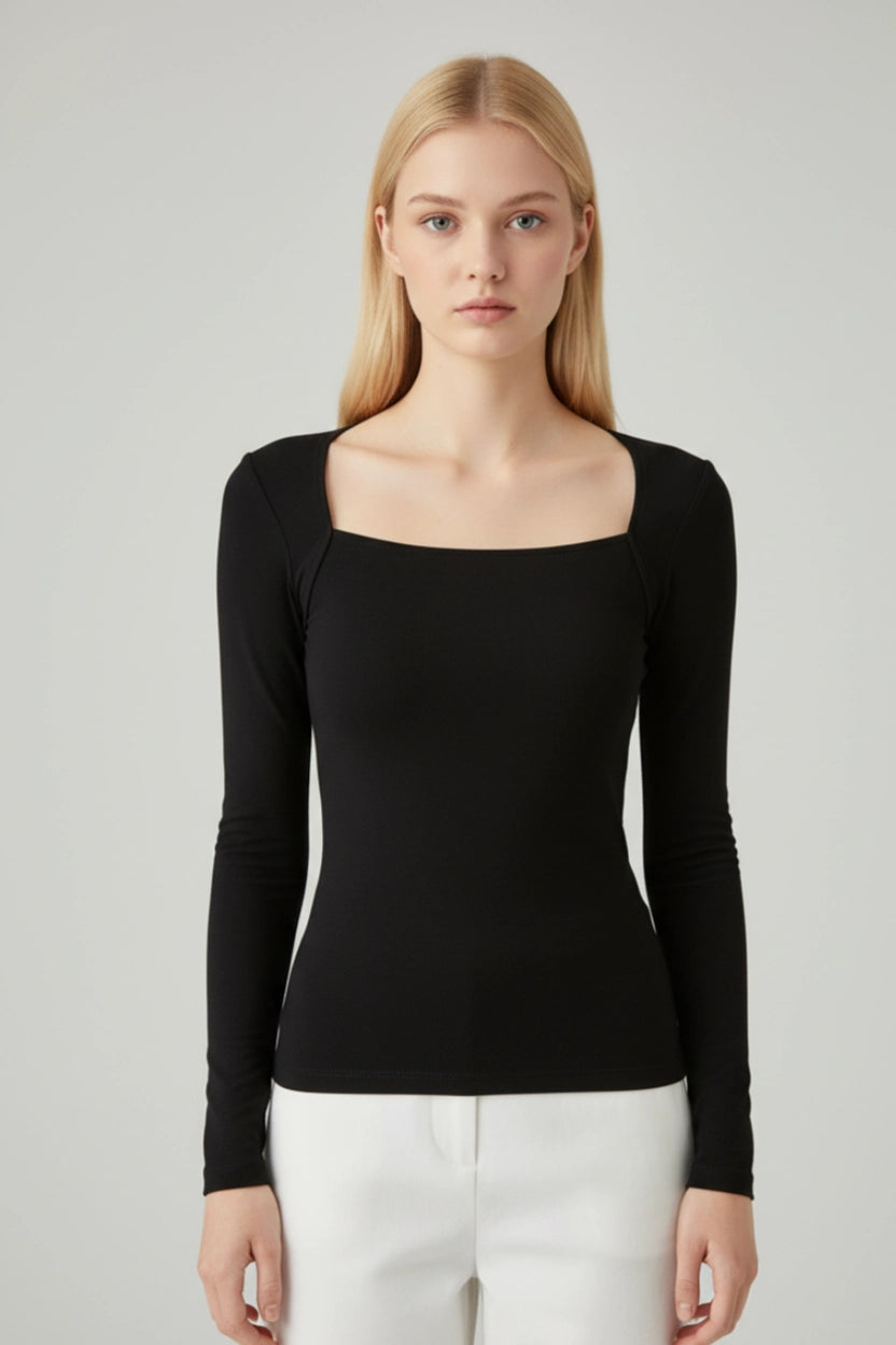 Square-Neck Long Sleeve Top