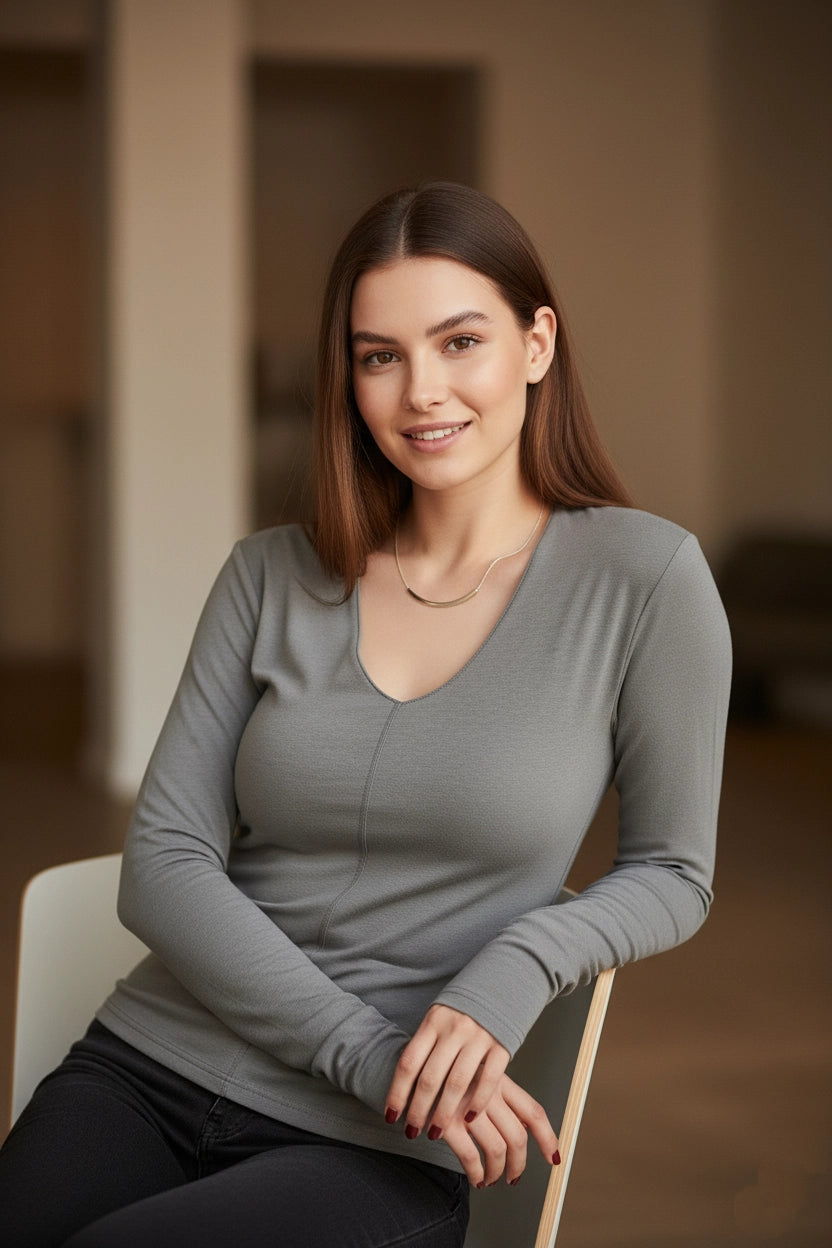 V-Neck Long Sleeve Top