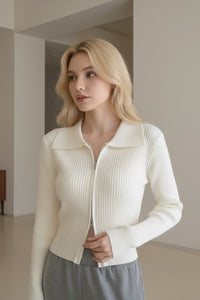 Double Zip-Up Knit Cardigan