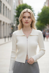 Double Zip-Up Knit Cardigan