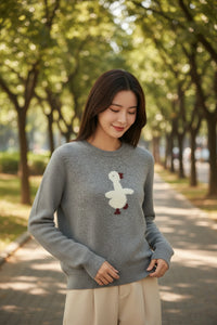 Bird Embroidered Knit Sweater