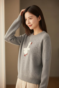 Bird Embroidered Knit Sweater