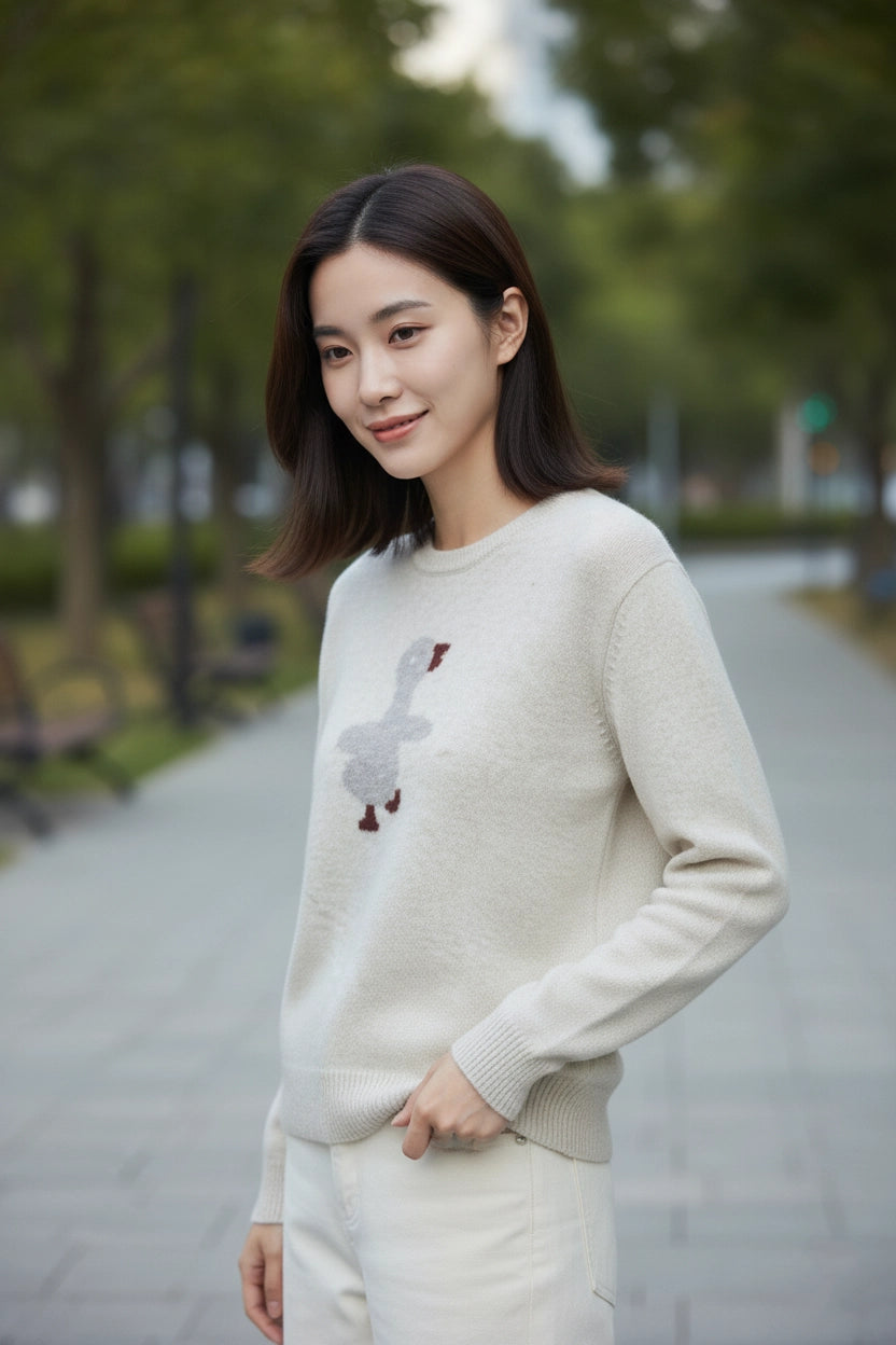 Bird Embroidered Knit Sweater