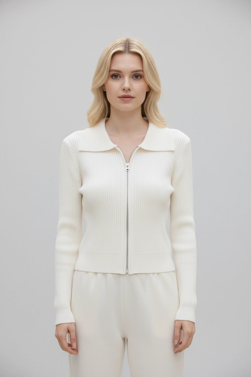 Double Zip-Up Knit Cardigan